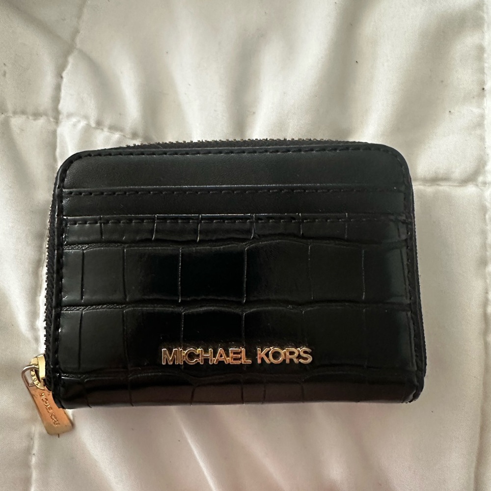 Michael Kors Black Croc-Embossed Card Holder